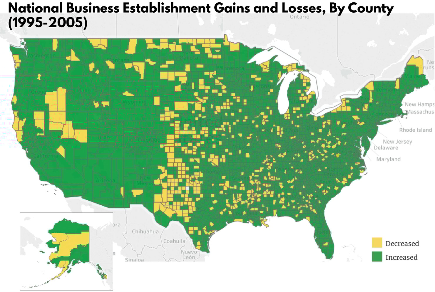 National Business Establishment Gains and Losses, By County _1995-2005