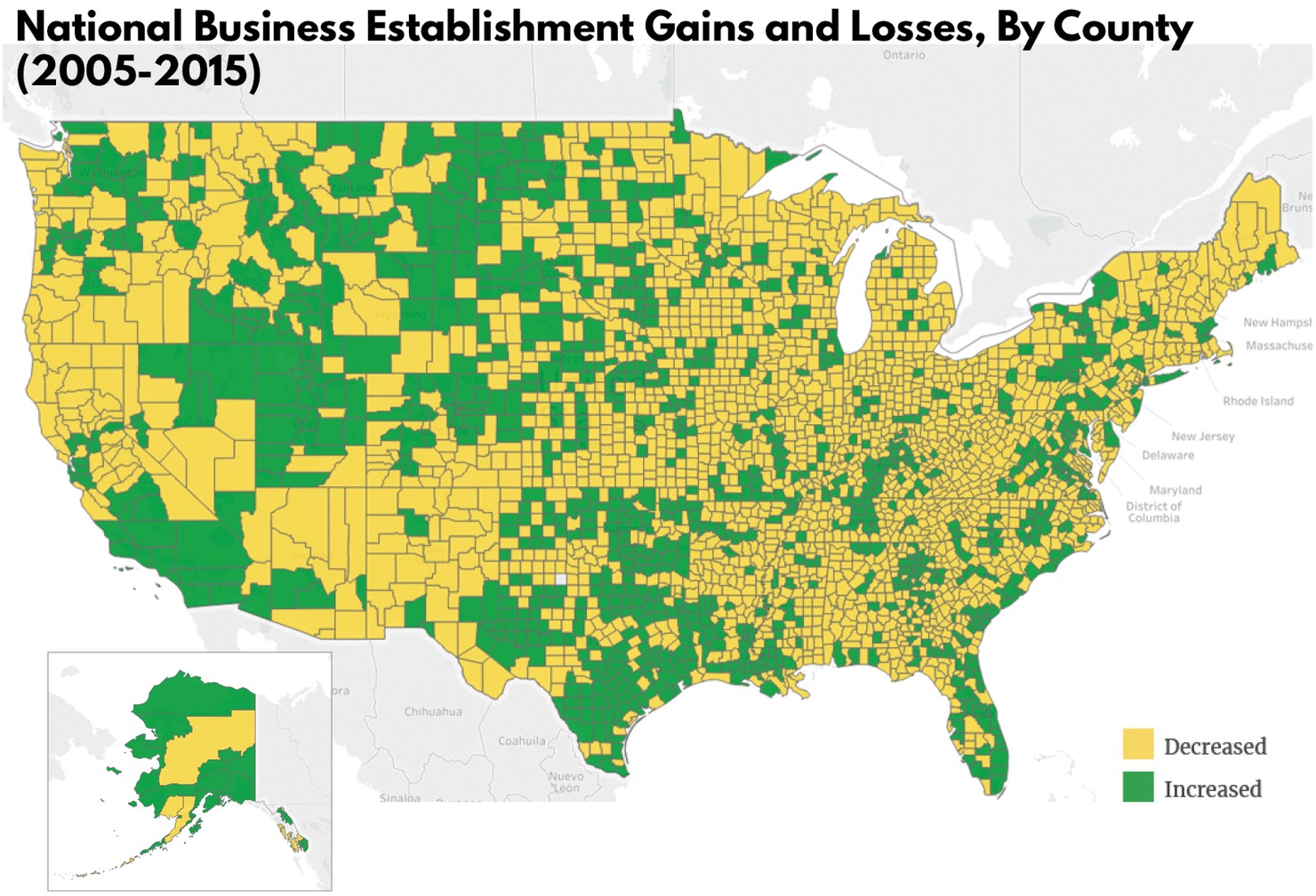 National Business Establishment Gains and Losses, By County_2005-2015