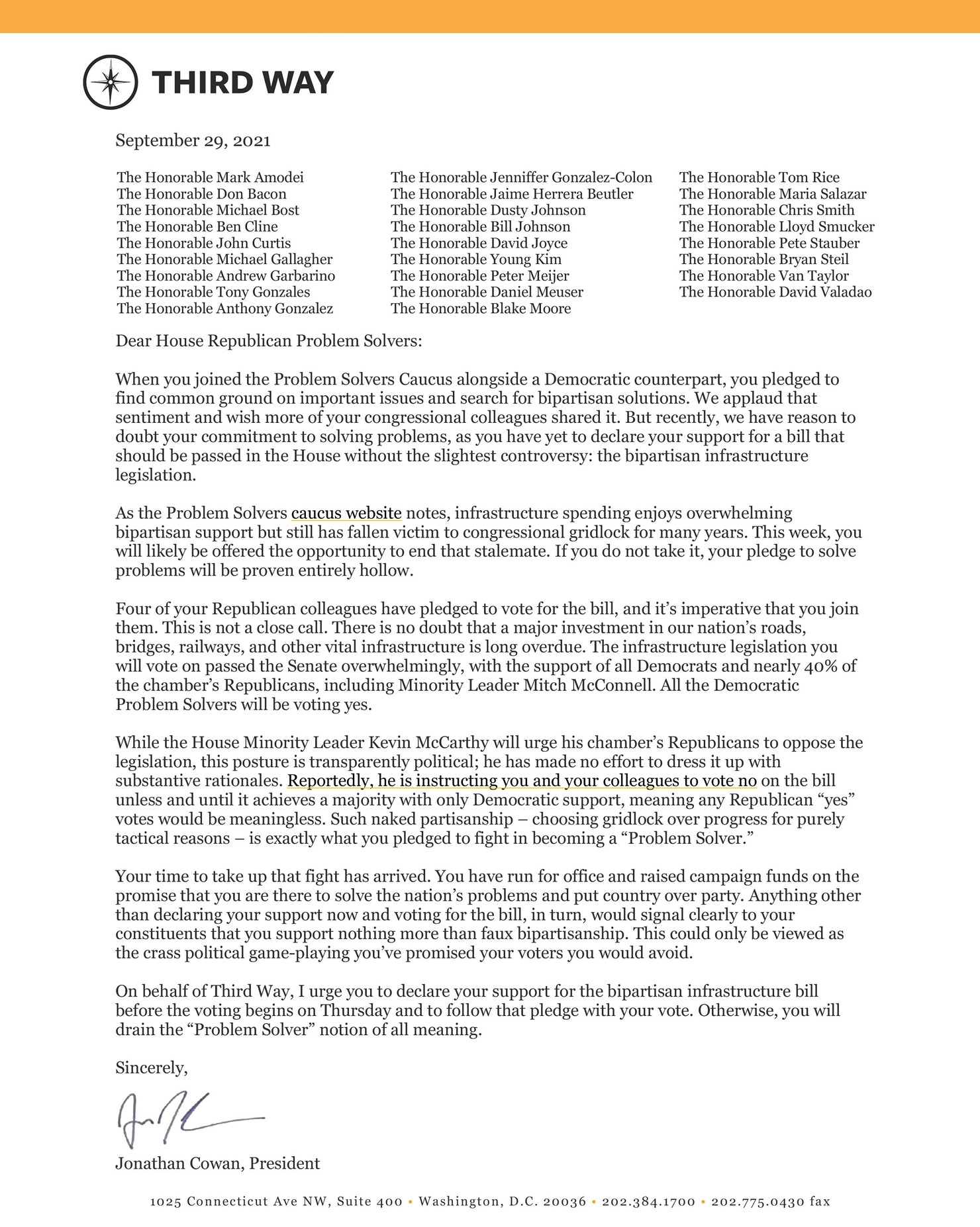 Third Way Letter to Republican Problem Solvers on Bipartisan Infrastructure Deal_v2
