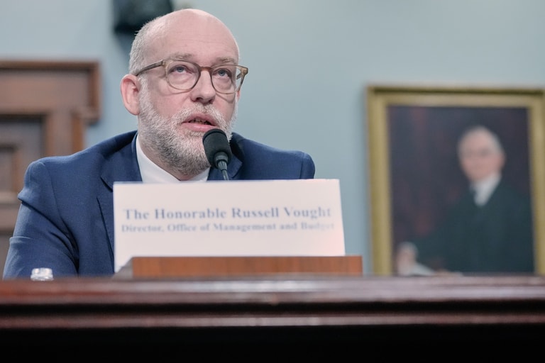 Office of Management and Budget Director Russell Vought testifies during a House Appropriations subcommittee hearing on Capitol Hill, Tuesday, June 30, 2026, in Washington. (AP Photo/Mariam Zuhaib)